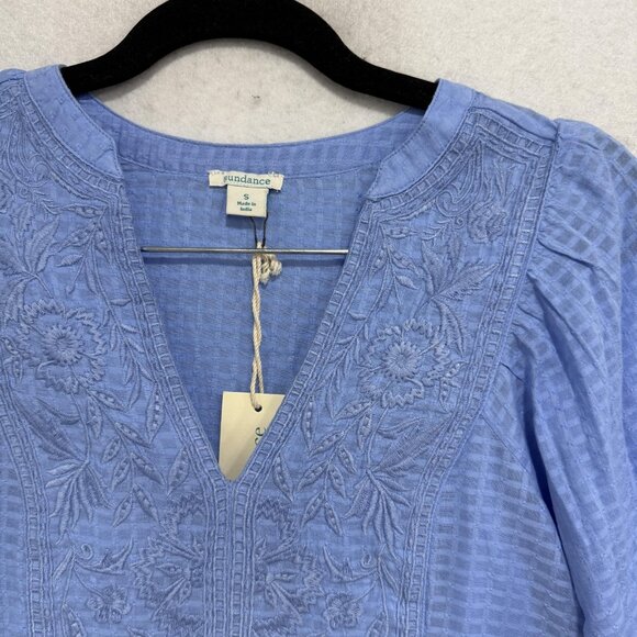 Sundance Dress Womens Small Blue Embroidered Boho Peasant Midi V-Neck Pockets - Picture 4 of 9